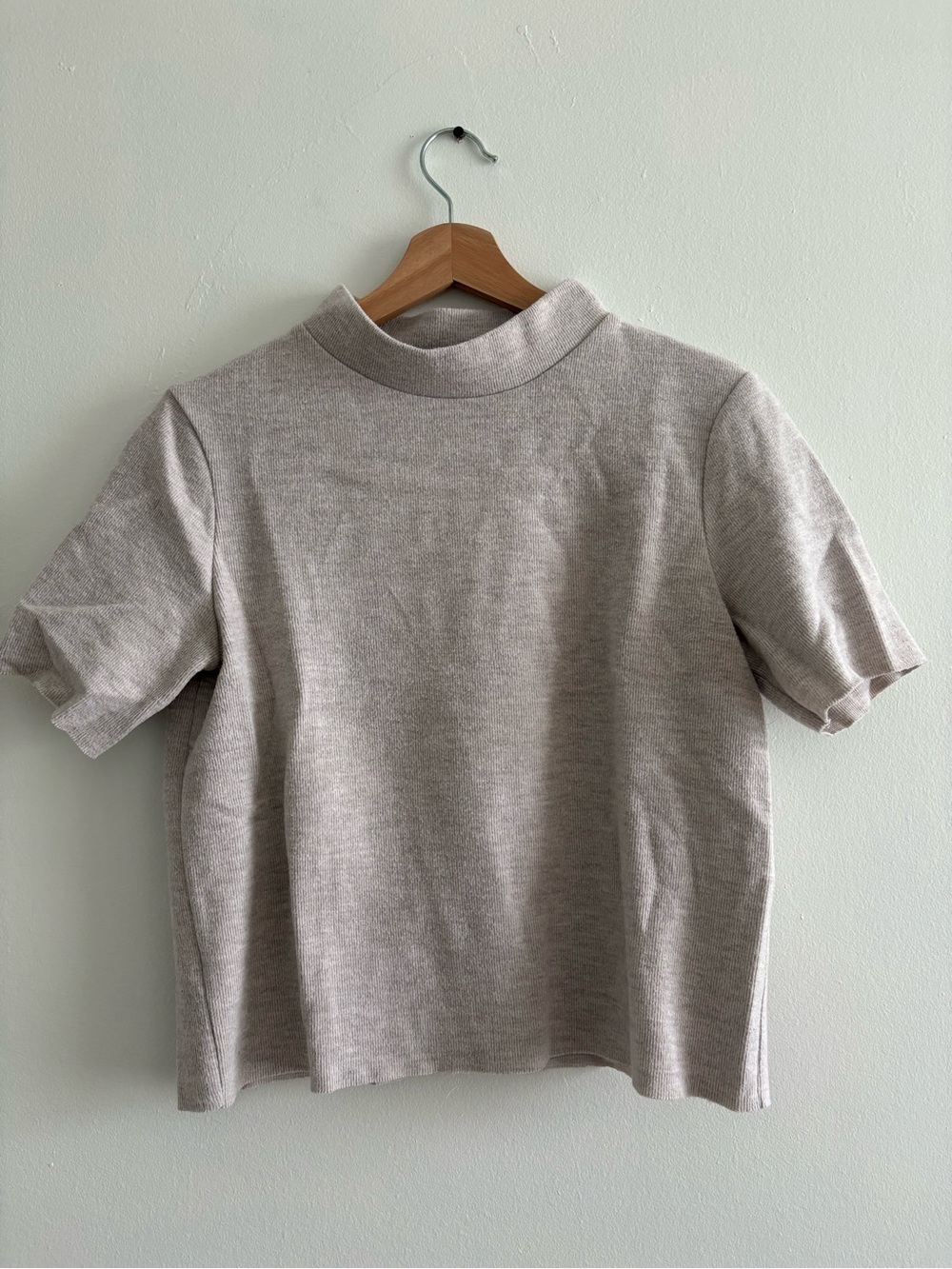 Zara Beige Short-Sleeve Mock Neck Crop Top